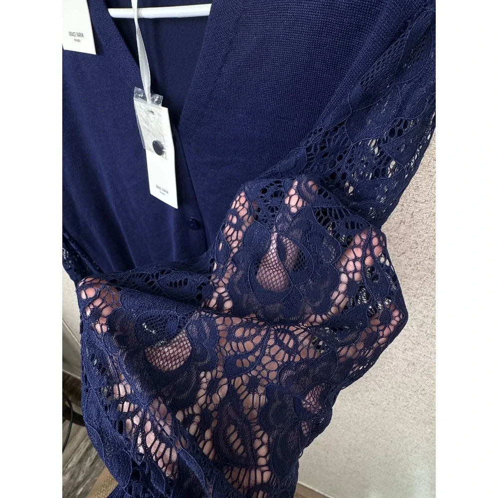 Grace Karin Cardigan Bundle XL Lace Sleeve Camel & Indigo NWT Lot of 2 Sweater